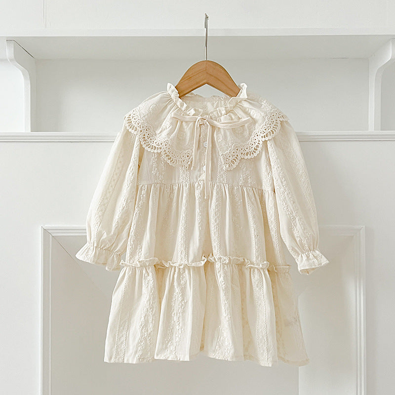 New Design Autumn Floral Embroidery Pattern Baby Kids Girls Bow-Tied Collar Onesies And Dress – Princess Sister Matching Set-2