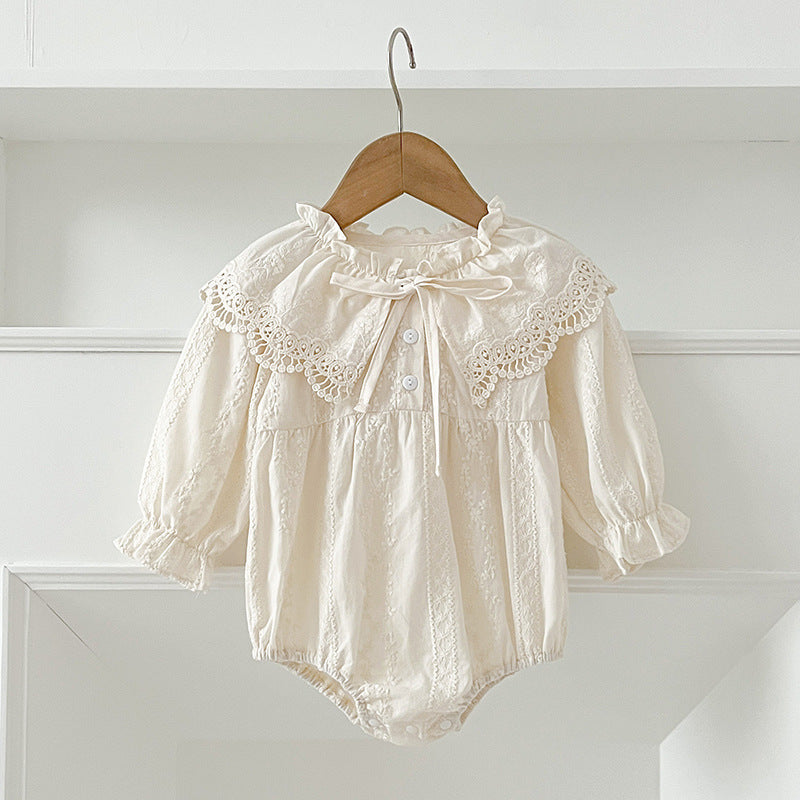 New Design Autumn Floral Embroidery Pattern Baby Kids Girls Bow-Tied Collar Onesies And Dress – Princess Sister Matching Set-3