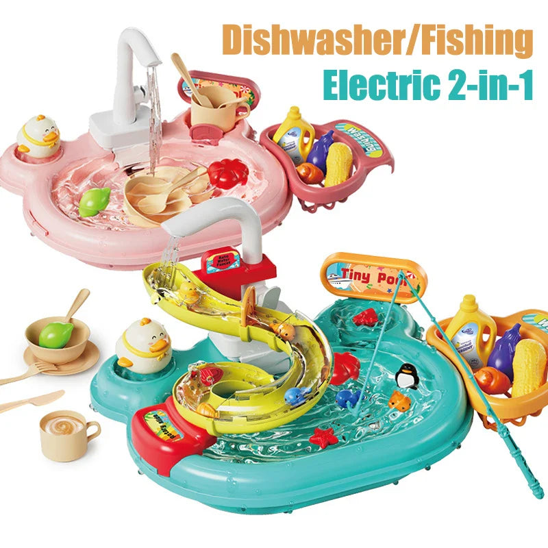 Toy Fishing at the Pool & wash the dishes! with lights and sounds for chidren multivariant